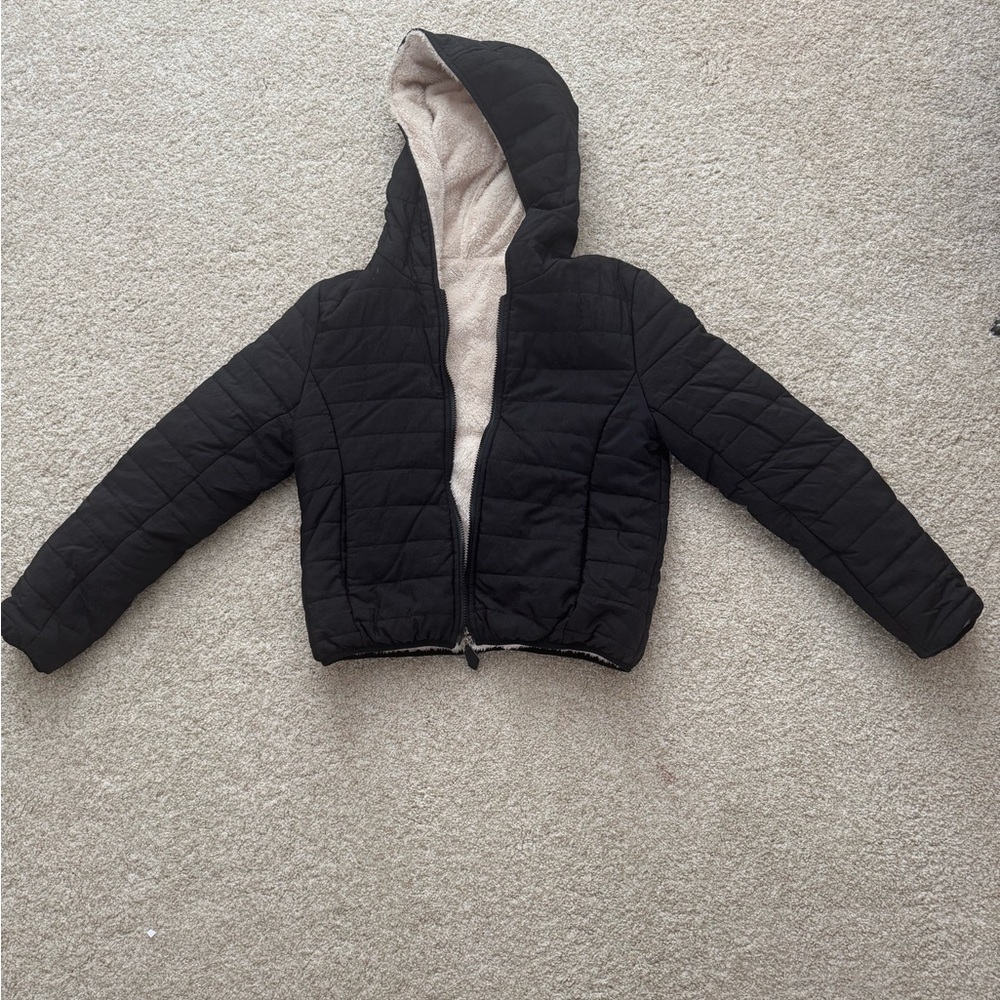 SHEIN Black Quilted Kids Puffer Jacket with Hood